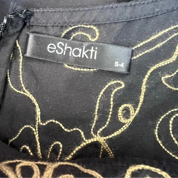 eShakti Size S Black Filigree Embellished Poplin Midi Dress - Picture 7 of 8